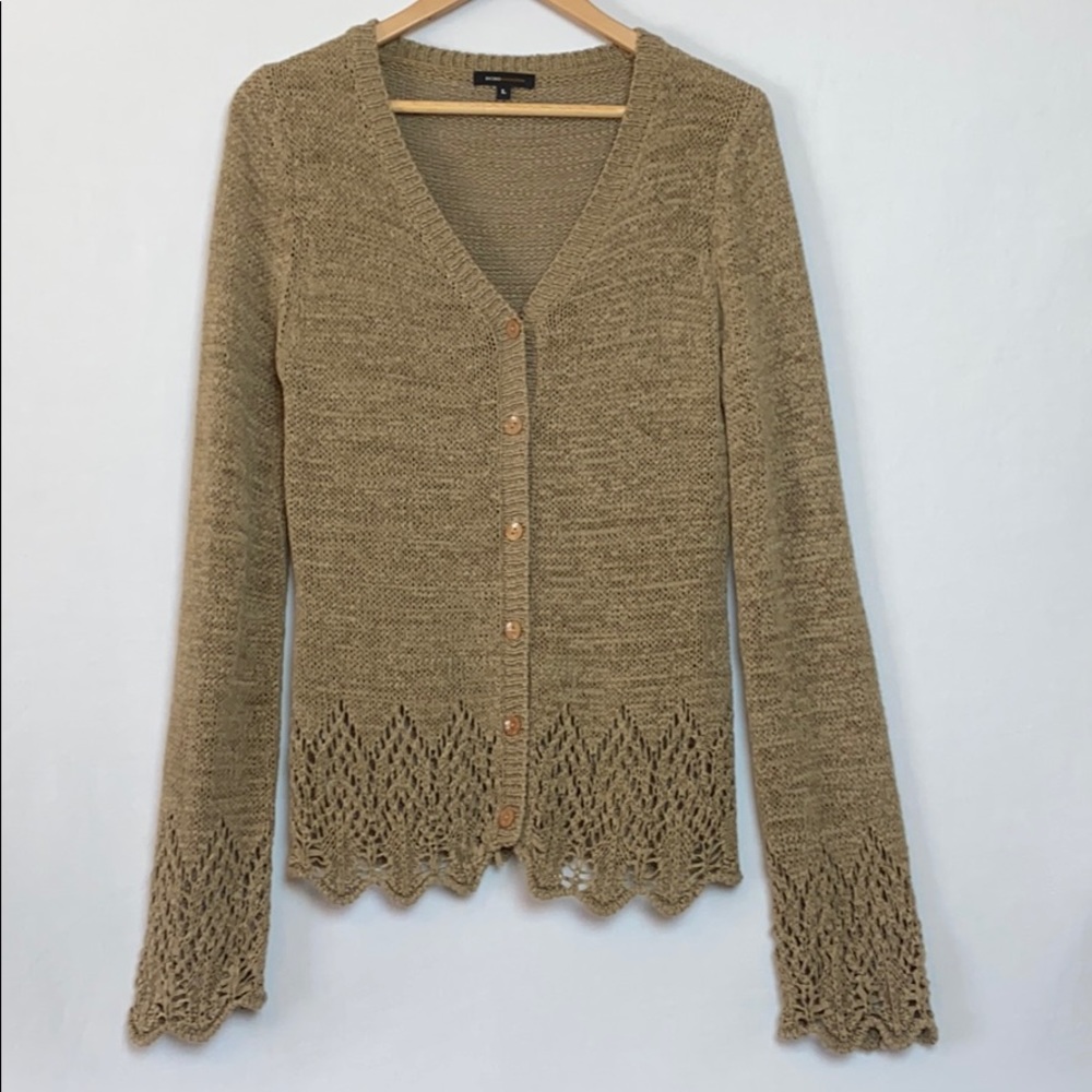 BCBG | Lace Scalloped Braid Boho Sweater Cardigan